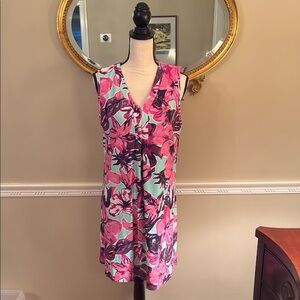 Aryeh Floral Sleeveless Dress in Pink, Turquoise and Black. Size L. Excellent.